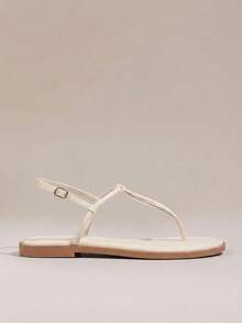 HighSole 女士平底凉鞋，趾带设计，舒适百搭，适合春夏户外/室内穿着，简约时尚，适合度假、日常通勤，优雅复古风。 - 米 - 查看 2
