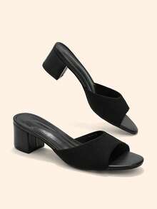 CUCCOO BASICS Women's Fashionable And Sexy Round Toe Woven Fabric Slippers, Medium And High Heels, Painted Thin And Straight Heels. Lightweight And Breathable Slouchy - Black - View 1