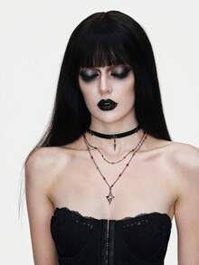 MortiRose 1pc Gothic Punk Pendant Necklace, Cross Necklace, Heart Necklace, Star Necklace, Adjustable Necklace, Layered Necklace, Suitable For Women/Men/Couples Daily Wear, Party Gift, Holiday Gift, Halloween Gift - Multicolor - View 3