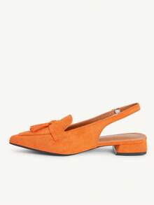 CUCCOO CHICEST Suede Fringed Pointed Toe Low Heel Strap Shoes, Elegant Closed Toe Slingback Commuter Women's Sandals Fall Shoes - Orange - View 5