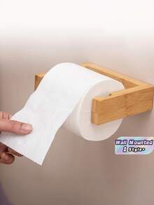 1pc Natural Bamboo Toilet Paper Holder - Wall Mounted With Screws, Easy Install, Removable Wooden Structure, Scandinavian Style Bathroom Kitchen Organizer, Home Decor, Christmas Gift Idea - one size fits all - View 1