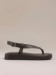 HighSole 春夏新款可調節扣設計夾腳露趾厚底增高涼鞋 都市極簡風 柔軟舒適 防滑 通勤逛街 海邊度假 音樂節 百搭夏季穿搭 - 淺咖啡色 - 查看 2