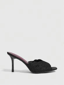 CUCCOO SZL Summer New Thorn Strap Wear High-Heeled Women's Slippers - Black - View 2