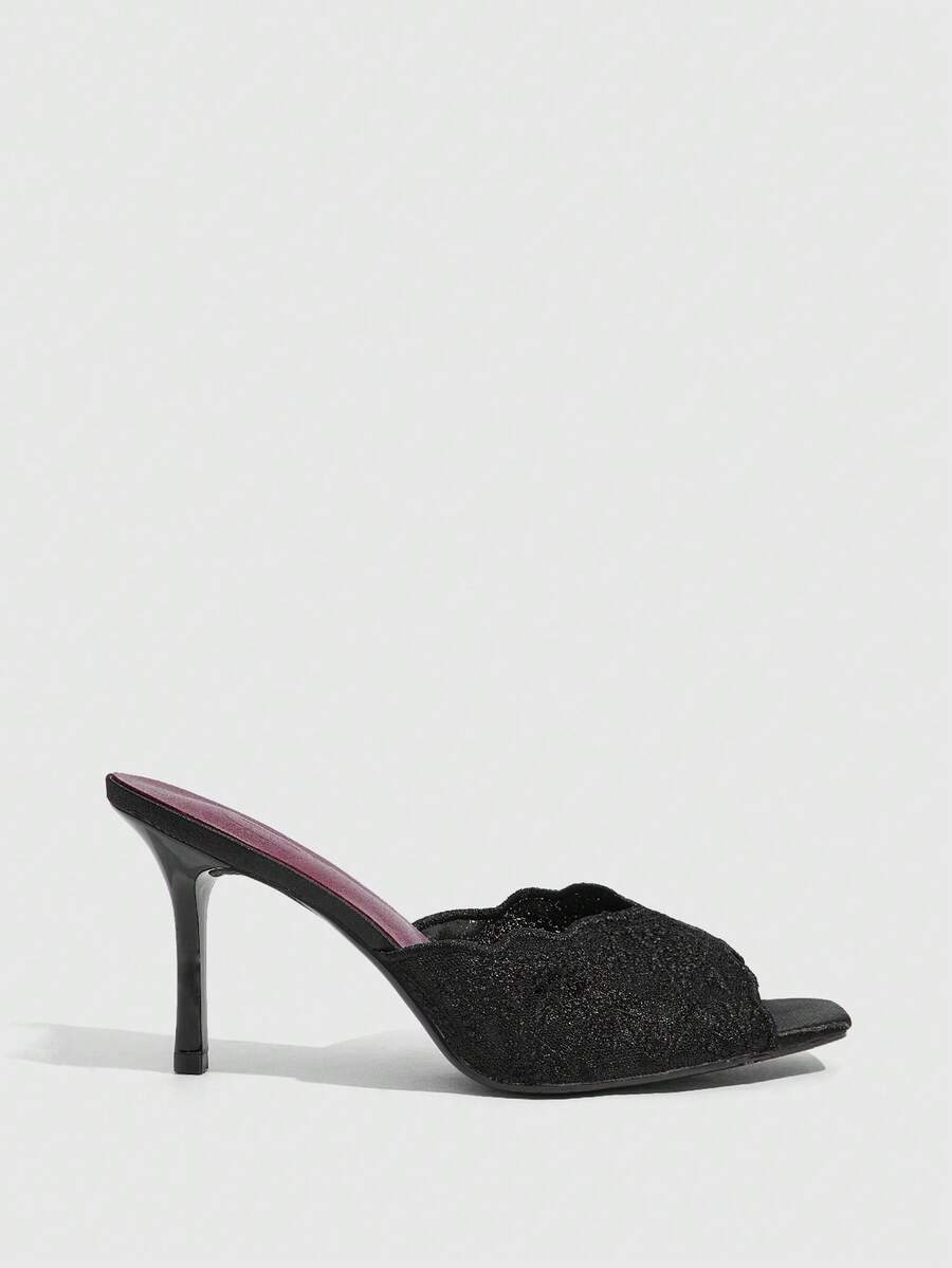 CUCCOO SZL Summer New Thorn Strap Wear High-Heeled Women's Slippers - Black - View 1