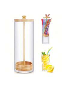 1 حاوية شفاطات أكريليك مع بطانية من الخيزران، 15 سم/6 بوصات، 25 سم/9.84 بوصات. صندوق تخزين شفاطات بلاستيكي بسطح شفاف، مناسب للاستخدام في المطابخ والمكاتب والخزائن. يمكن أن يحمل أقلام الرصاص والأدوات (باستثناء الشفاطات). - شفاف - مشاهدة 9