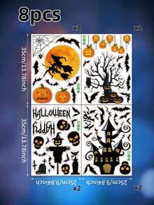 Halloween Window Clings Stickers Witch Broom Full Moon Haunted House Hanging Pumpkin Skull Bat Dead Tree Happy Halloween Decals For Glass Door Decor - View 11