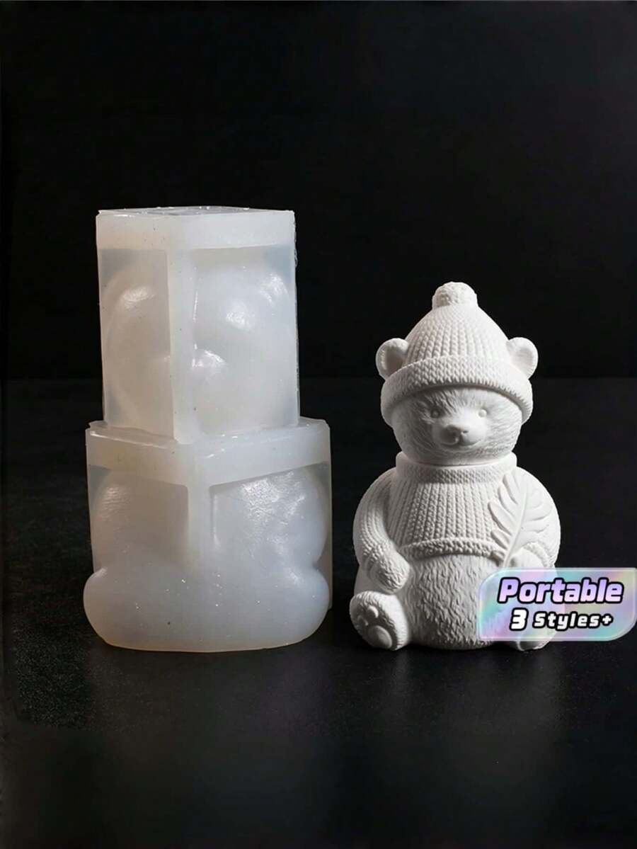 3D 毛衣熊收納盒矽膠模具,DIY 香氛蠟燭製作模具,聖誕家居裝飾手工模具 - 毛衣小熊收納盒 - 查看 1