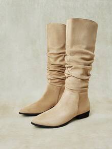 Styleloop Women's Western Boots, Pointed V-Cut Thick Heel Boots, Low Heel Clogs, Zip Knight Boots And Ankle Boots Spring Shoes Fall Shoes - YP Khaki - View 7