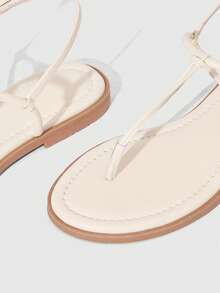 HighSole 女士平底凉鞋，趾带设计，舒适百搭，适合春夏户外/室内穿着，简约时尚，适合度假、日常通勤，优雅复古风。 - 米 - 查看 6