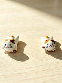 2pcs Ceramic Cat Shaped Chopstick Rest Holder, Cute Ins-Style Kitty Utensil Stand, Creative Tabletop Decor Stationery Holder - Multicolor - View 17