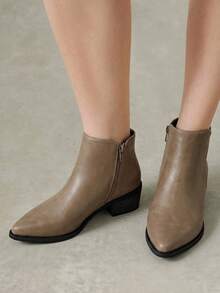 Styleloop 女款 Pointe 設計休閒西部靴，波希米亞風，復古美式，波希米亞，西部靴，Coachella 音樂節，派對洋裝 - -卡其色- - 查看 10