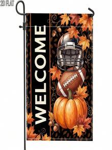 1PC 2D Flat Fall Halloween Orange Football Helmet Welcome Garden Flag, Single-Sided Outdoor Porch Yard Decor For Home, Party, Holiday, Seasonal Display, No Pole - multicolor - View 3