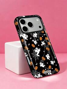 ShellaStory Black Background Halloween Ghost Pumpkin Phone Case, Thickened Anti-Drop Phone Case, Compatible With IPhone 11, 12, 13, 14, 15, 16, 17 Pro Max, A16, A17, A15, A14, A55, A56, A35, A36, S22, 23, S24, S25, A17, A37, A57 - Multicolor - View 5