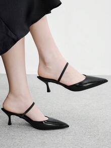 CUCCOO BIZCHIC 女款尖頭黑色啞光綁帶簡約通勤細高跟鞋 - 黑色 - 查看 1