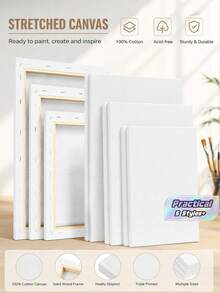 Canvas For Painting, Stretched With Blank Surfaces, Available In Various Sizes . Pre-Primed For Acrylic, Oil, And Wet Watercolor Mediums. - One Size Fits All - View 1