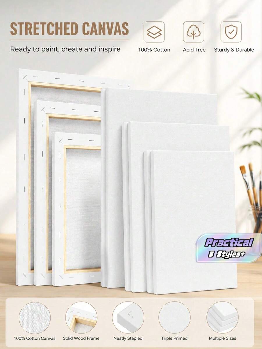 Canvas For Painting, Stretched With Blank Surfaces, Available In Various Sizes . Pre-Primed For Acrylic, Oil, And Wet Watercolor Mediums. - One Size Fits All - View 1