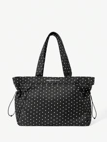 MUSERA Black And White Polka Dot Nylon Zipper Pocket Shoulder Bag, Tote Bag, Fitness Bag, Beach Travel Daily Leisure Travel Bag, Fashionable And Lightweight, - Black polka dot - View 7