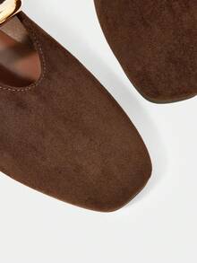 MOTF WOMEN'S METAL RING DECOR SLIP-ON LOAFERS, MINIMALIST ELEGANT FOR DAILY COMMUTE - Coffee brown flannel - View 5