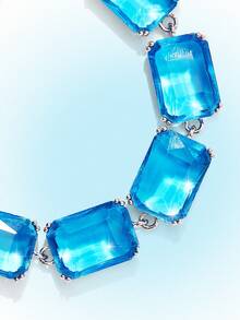 Popjeli Women's Tennis Chain Bracelet  Full  Crystal Stone Sparkling Bracelet For Daily Party Jewelry - Blue square imitation Swarovski crystal bracelet - View 8