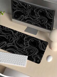 1PC Large Non Slip Rubber Base Soft Cloth Surface Black White Topographic Map Contour Line Pattern Extended Gaming Mouse Pad Laptop Keyboard Mat Office Home Computer Desktop Protector Study Table Pad Gift For Gamers Friends Colleagues - View 5