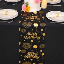 1Pc 28*275cm/28*500cm Happy Birthday Pattern Polyester Tablecloth, Birthday Party Decoration Supplies, Birthday Party Home Table Decoration Supplies - silver - View 3