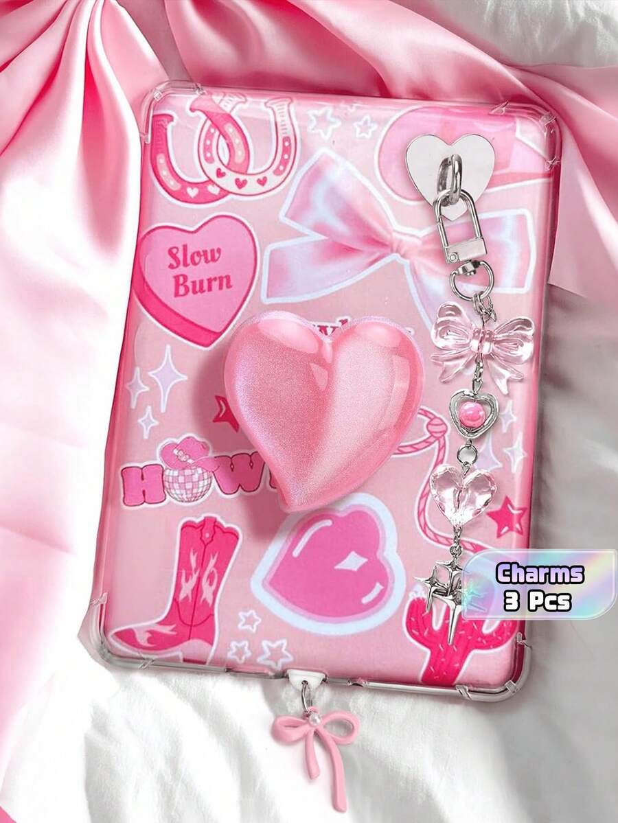 3Pcs Cute Kindle Accessories Set, Include Type-C Dust Plug Charm, Heart Shape Hand Grip Stand, Sparkly Keychain With Hook, Compatible With Kindle Paperwhite 11Th & 12Th Generation - Multicolor - View 1