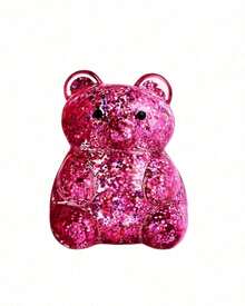 1pc Pink Glitter Bear Squeeze Figure With Clear Jelly Finish, Sparkle Filled Animal Shape In Striped Window Box, Soft Handheld Squishy Ornament For Desk Decor, Shelf Display And Travel Carry - Multicolor - View 10
