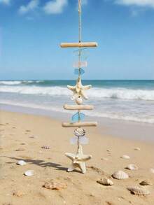 Cirelle 1pc Coastal Sea Glass & Starfish Wall Hanging, Beach Ocean Theme Hanging Ornament, Nautical Wall Decor For Bedroom, Living Room, Patio - one size fits all - View 6