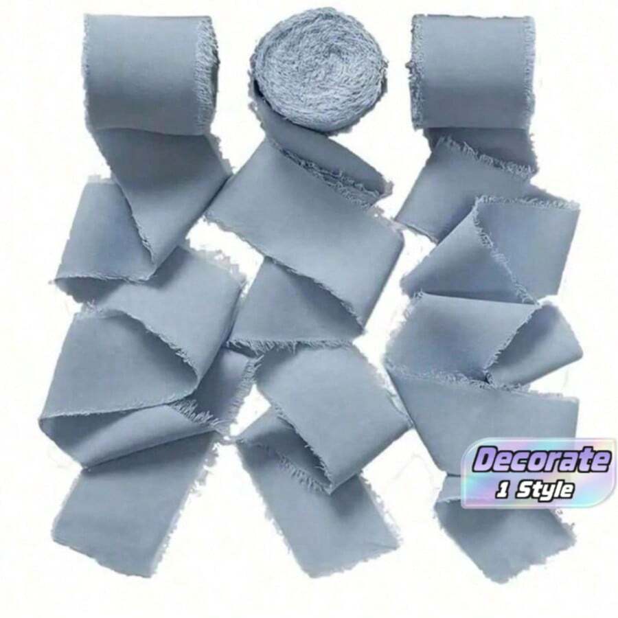 3 Rolls/Pack, Dusty Blue Chiffon Ribbon, Gift Wrapping Ribbon, Gift Tie Ribbon, Wedding Decoration Supplies, Party Decoration Supplies, Suitable For Rustic Wedding Invitations, Bows, Wreaths, DIY Crafts, Christmas Decorations, DIY Home Decor - Haze blue - View 1