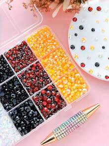 1 Box Seri Halloween Campuran Rhinestone Flatback untuk Dekorasi Casing Ponsel DIY, Perlengkapan Kerajinan Permata Kaca Mengkilap Warna-warni untuk Proyek Tema Halloween, Bling Ponsel, Seni Kuku, dan Scrapbooking - Skema warna Halloween - View 8
