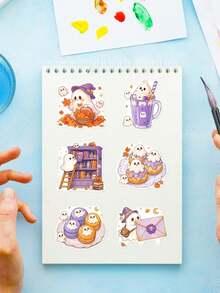 50Pcs Cute Halloween Ghost Stickers – Pumpkin Festival Decals For Journaling, Water Bottle, Laptop, Waterproof Doodle Holiday Party Decor - multicolor - View 4
