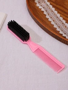 1pc Dual Use Hair Brush And Beard Brush With Comb Bristles For Men Side Part Hairstyle Natural Slicked Look Styling Tool For Hair Beard Eyebrow Shaping Must Have Grooming Kit - Pink - View 2