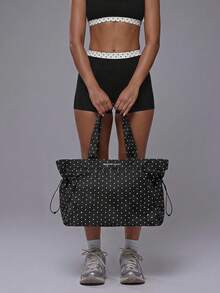 MUSERA Black And White Polka Dot Nylon Zipper Pocket Shoulder Bag, Tote Bag, Fitness Bag, Beach Travel Daily Leisure Travel Bag, Fashionable And Lightweight, - Black polka dot - View 1