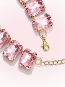 Popjeli 18k Gold-Plated Exaggerated Full Diamond Light Luxury Retro Pink Crystal Necklace Fashionable Personalized Simple Necklace - Pink - View 7