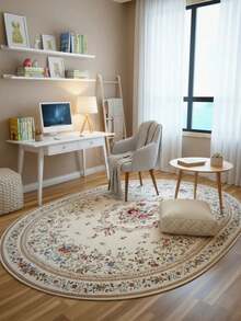 1pc Luxury European Oval Rug - Soft, Plush Floral Pattern, Oval Floral Rug, Decorative Carpet, Bedroom Decor, Small Rug, Carpet, Home Decor, Living Room Rug, Living Room Small Rug, Bedroom Rug, Living Room Home Decor, Outdoor Rug - A - View 4