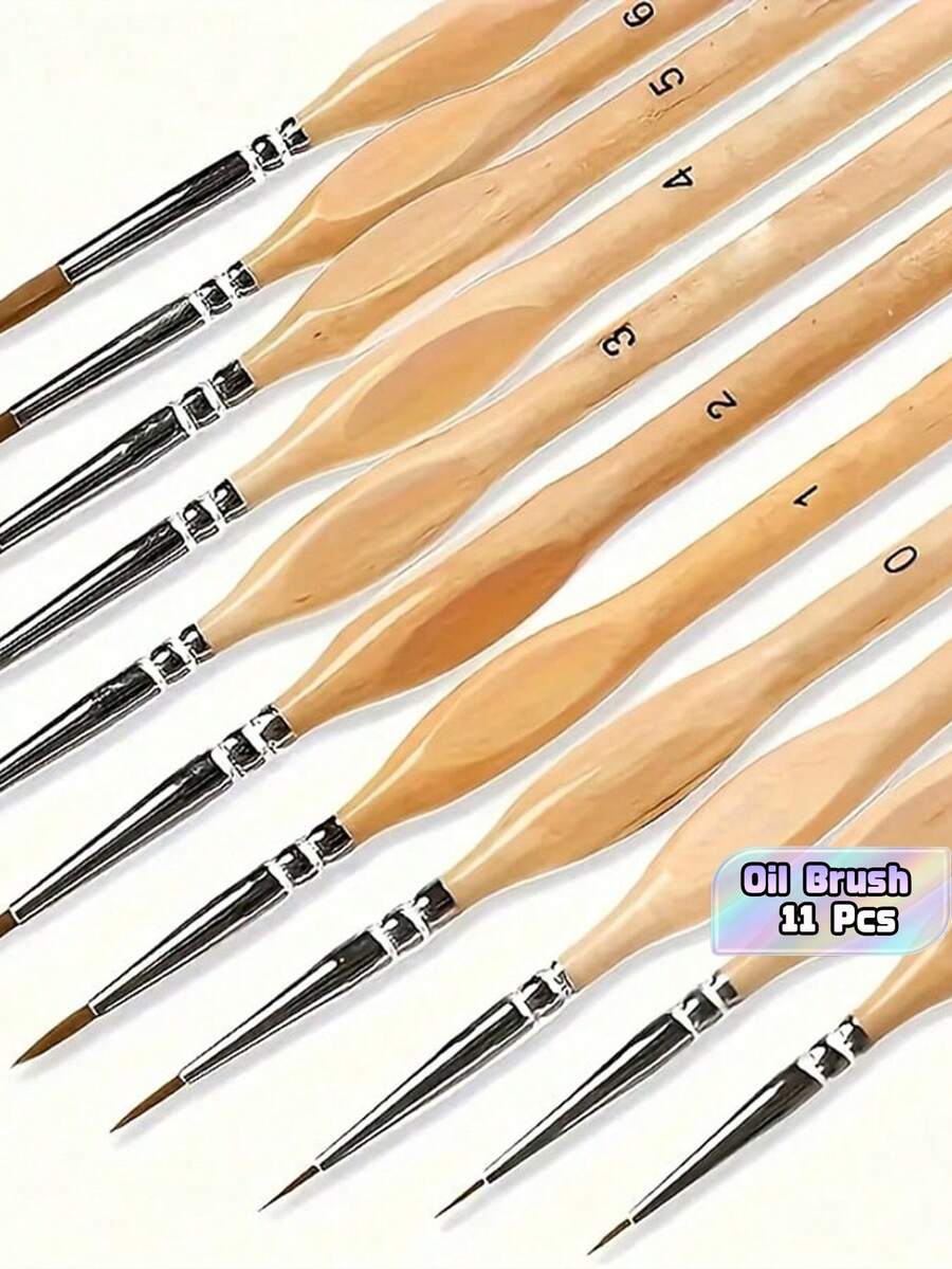 11 Pcs [Mini Painting] Detail Brush Set, Fine Tip Brushes | For Miniature Painting, Acrylic, Watercolor, Oil Painting, Model, Handicraft, Line Drawing - Universal Credit - View 1
