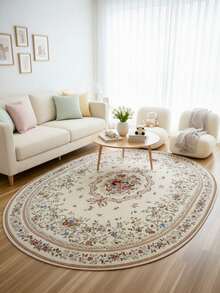 1pc Luxury European Oval Rug - Soft, Plush Floral Pattern, Oval Floral Rug, Decorative Carpet, Bedroom Decor, Small Rug, Carpet, Home Decor, Living Room Rug, Living Room Small Rug, Bedroom Rug, Living Room Home Decor, Outdoor Rug - A - View 6