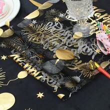 1Pc 28*275cm/28*500cm Happy Birthday Pattern Polyester Tablecloth, Birthday Party Decoration Supplies, Birthday Party Home Table Decoration Supplies - silver - View 5