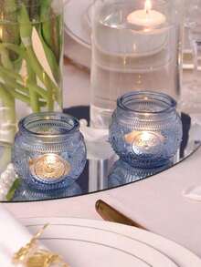 Vintage Blue Glass Candle Holders Set Of 1/6/12 Pieces Wedding Table Decor Boho Tea Party Bridal Shower Favors Rustic Centerpiece Gift For Guest - blue - View 6
