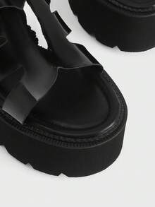 Sugerpunk Sandal Platform Hak Miring Wanita Gaya Punk Gaya Gotik Gaya Jalanan Platform Berongga Slip-On - Hitam - View 5