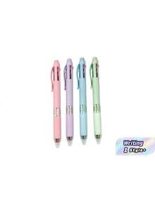 4PCS Pastel Ballpoint Pen Set Refillable Ink Cartridge Smooth Writing Office School Supplies Journaling Note Taking Premium Metal Tip Marker Pens - Multicolor - View 1