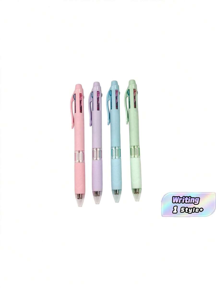 4PCS Pastel Ballpoint Pen Set Refillable Ink Cartridge Smooth Writing Office School Supplies Journaling Note Taking Premium Metal Tip Marker Pens - Multicolor - View 1