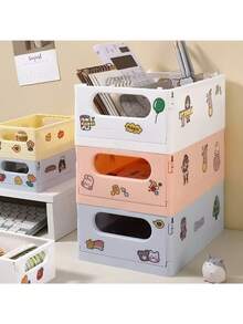 Large Capacity Multi Grid Desktop Organizer Box Minimalist Solid Color Thickened Pp Plastic Anti Slip Dustproof Stationery Sundries Storage Holder For Pen Eraser Student Office Back To School Supplies - multicolor - View 11