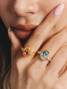 Popjeli Fashion Irregular Love Diamond Ring - Pink - View 7