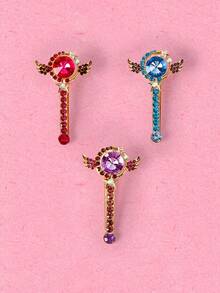 Popjeli 3pcs Dopamine Butterfly Hair Clips, Rhinestone Hair Clips, Star, Round, Staff, Wing, Suitable For Women, Back To School Outfit - Multicolor - View 2