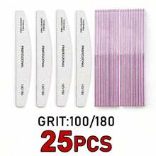25pcs Crescent-Shaped Professional Nail Files, With 80/80 Grit, 100/180 Grit Nail File Strips - Grey - View 10