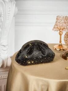 SHECARRY Ladies Fashion Black And Gold Dinner Bag, Exquisite Flash Diamond Clutch Bag, For Parties, Festivals, Weddings, Dress Matching - black gold - View 2