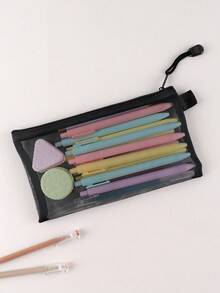 1/2/5pcs Simple Black Mesh Pencil Case Stationery,Pencil Pouch,School Bag - multicolor - View 10