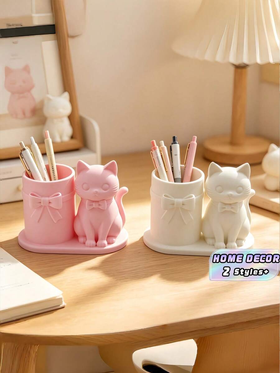 1PC 3D PRINTED CREATIVE CUTE CAT PENCIL HOLDER Q VERSION ANIMAL FIGURINE DESKTOP ORNAMENT FOR HOME OFFICE DECOR GARDEN LIVING ROOM STUDY ROOM OFFICE SUPPLIES GIFT - Multicolor - View 1