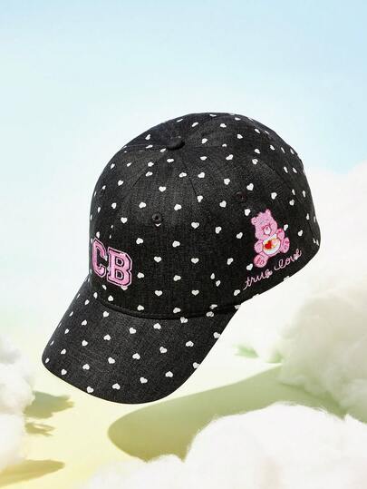 SHEIN X Care Bears Boné de Beisebol Feminino Rosa com Urso Fofo, Estilo Clássico Casual Doce, Básico e Versátil, Esportivo, Proteção Solar, Versão Reta, para Uso Diário e Presente